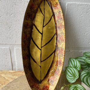 Bandeja Decorativa Ovalada - Diseño Hoja Dorada & Óxido