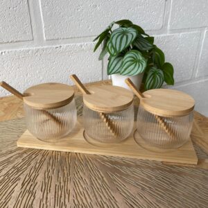 Set x3 Contenedores Vidrio con Tapa Bambú