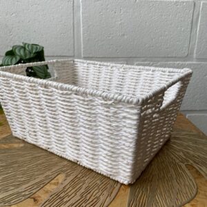 Canasto Organizador de Cordón Entretejido – Blanco Minimalista