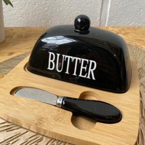 Mantequera de Bambú y Cerámica – Estilo Vintage "Butter"