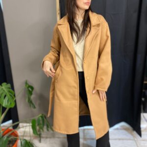 Tapado Largo de Paño Premium Camel con Lazo