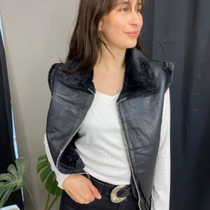Chaleco Bomber de Ecocuero con Cuello de Piel