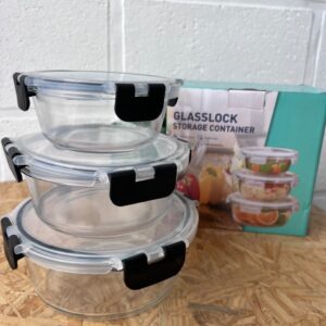 Set x 3 Contenedores Herméticos Redondos de Vidrio Glasslock