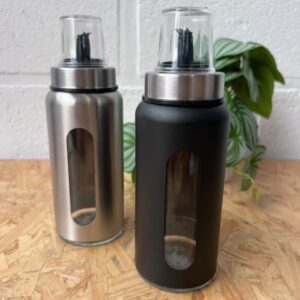 Aceitera / Vinagrera de Vidrio Revestida con Visor y Pico Anti-Goteo